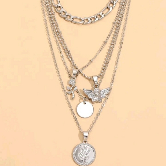 New Silver Pendant Layered Necklace - Picture 3 of 6